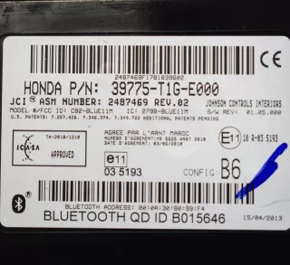 39775-T1G-E0002487469E11035193 , art470384 Блок Bluetooth Honda CR-V 1 Арт 470384, вид 6