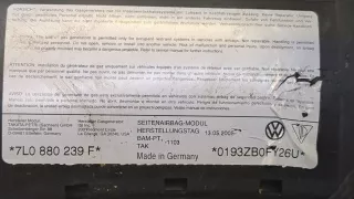 7l0880239f Подушка безопасности боковая (в сиденье) Volkswagen Touareg 1 Арт 8266594, вид 3