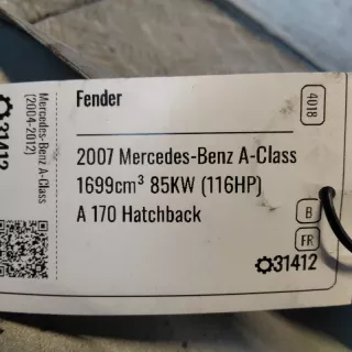 1698810201 Крыло переднее правое MERCEDES-BENZ A-CLASS W169 Mercedes A W169 Арт AV31617, вид 7