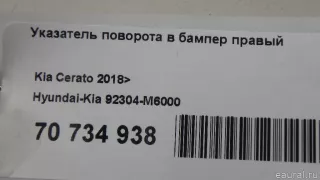92304M6000 Hyundai-Kia Указатель поворота в бампер правый Kia Cerato 4 Арт E70734938, вид 11