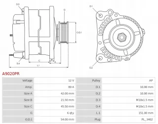 A9020PR Генератор Mazda 6 3 Арт AL12549395550_2, вид 6