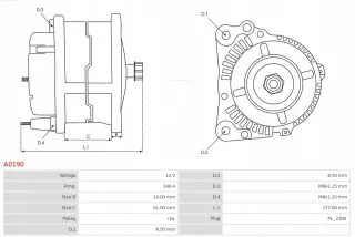 A0190 Генератор Volkswagen Multivan T5 Арт AL13067154287, вид 6