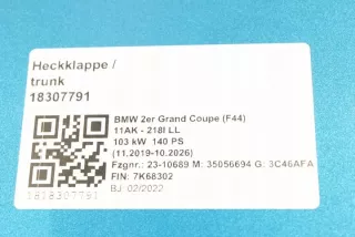 9462996 7K68302 Крышка багажника (дверь 3-5) BMW 2 F44 Арт e10581911, вид 3