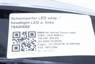 5A431C3 63115A431C3 5A42247 Фара левая BMW 2 U06 Арт e12520757, вид 4