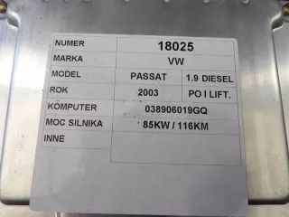 1,9TDI 0281010941 038906019GQ Блок управления двигателем Volkswagen Passat B5 Арт e12767026, вид 4