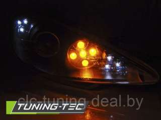 Передние фары ANGEL EYES BLACK LED для Peugeot 206 1 2001г.  - Фото 3